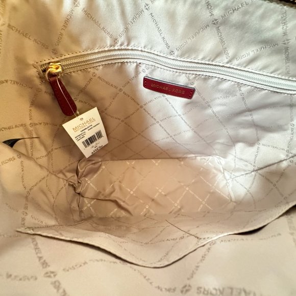Michael Kors Charlotte Large Top Zip Shoulder Tote Bag Dark Cherry - Picture 10 of 14